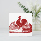 Roter Hahn-altes Bauernhaus Vintag Einladung (Stehend Vorderseite)