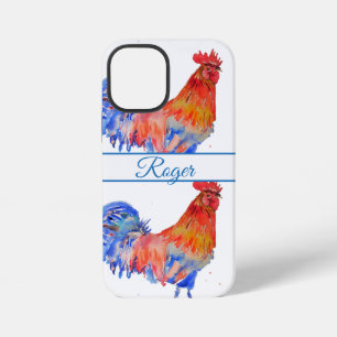 Roter Hahn Blau Aquarell Männer Name Telefon iPhone 12 Mini Hülle
