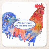 Roter Hahn Huhn Blaue Aquarell-Hochzeit