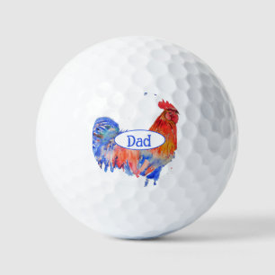Roter Hahn Huhn Blaue Aquarellmalerei Vater Golfball