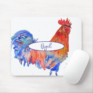 Roter Hahn Hühner Aquarellmalerei Whimsical Mousepad