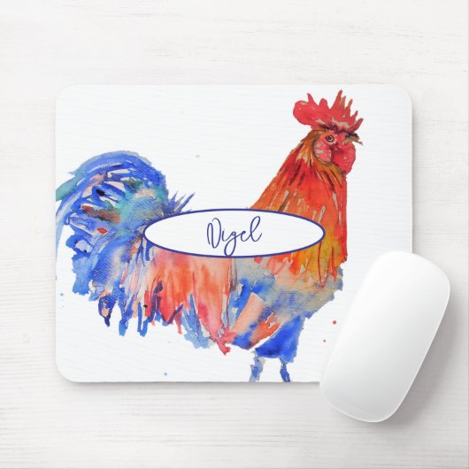 Roter Hahn Hühner Aquarellmalerei Whimsical Mousepad (Mit Mouse)