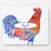 Roter Hahn Hühner Aquarellmalerei Whimsical Mousepad (Vorne)
