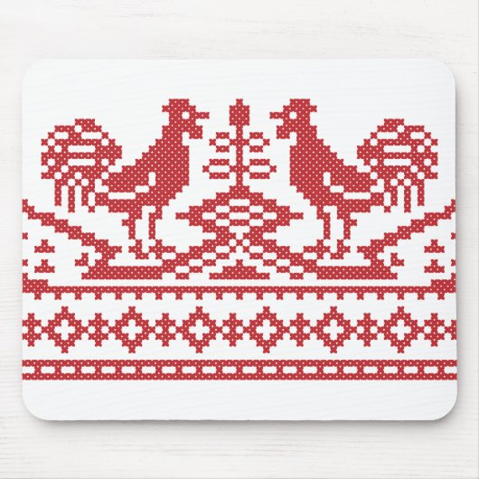 Roter Hahn Kreuzstich Mousepad (Vorne)