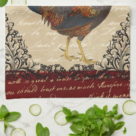 Roter Hahn Vintag Geschirrtuch (Gefaltet)