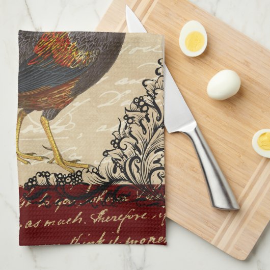 Roter Hahn Vintag Geschirrtuch (Viertel Falte)