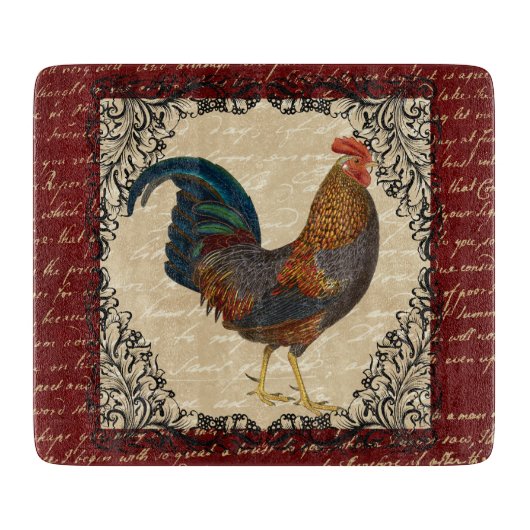 Roter Hahn Vintage Schneidebrett (Vorderseite)