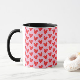 Roter handgezeichneter Kritzel-Herzen-Muster auf P Tasse