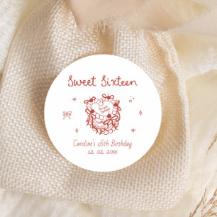 Roter Handgezeichneter Sweet Sixteen Geburtstagspa Runder Aufkleber