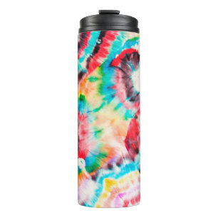 Roter Harter Grunge. Shibori-Muster. Goldene Pinse Thermosbecher