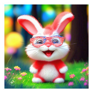 Roter Hase mit amerikanischer Brille Cartoon-44244 Fotodruck