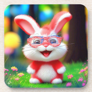 Roter Hase mit amerikanischer Brille Cartoon-44244 Getränkeuntersetzer