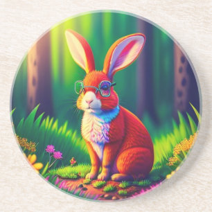 Roter Hase sitzt auf dem Gras Getränkeuntersetzer