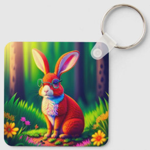 Roter Hase sitzt auf dem Gras Schlüsselanhänger