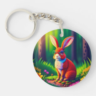 Roter Hase sitzt auf dem Gras Schlüsselanhänger