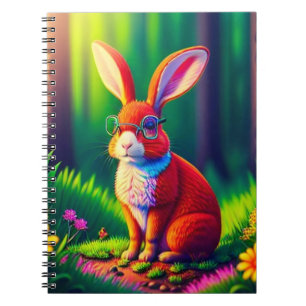 Roter Hase sitzt auf Gras Notizblock