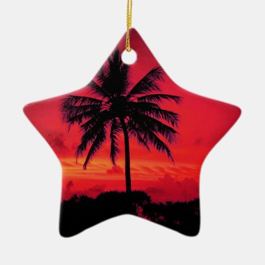 Roter Hawaiianischer Sonnenuntergang Exotische Pal Keramik Ornament (Vorne)