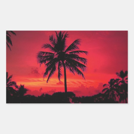 Roter Hawaiianischer Sonnenuntergang Exotische Pal Rechteckiger Aufkleber (Vorderseite)
