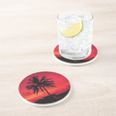 Roter Hawaiianischer Sonnenuntergang Exotische Pal Sandstein Untersetzer (Seite)