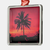 Roter Hawaiianischer Sonnenuntergang Exotische Pal Silbernes Ornament (Links)