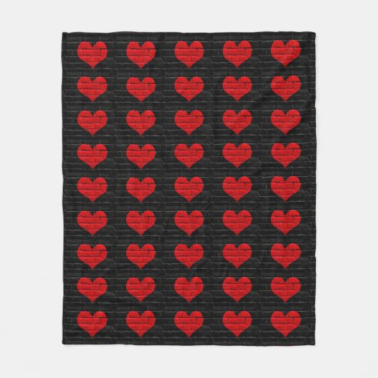 Roter Hearted schwarzer Ziegelstein-gemusterte Fleecedecke (Vorderseite)
