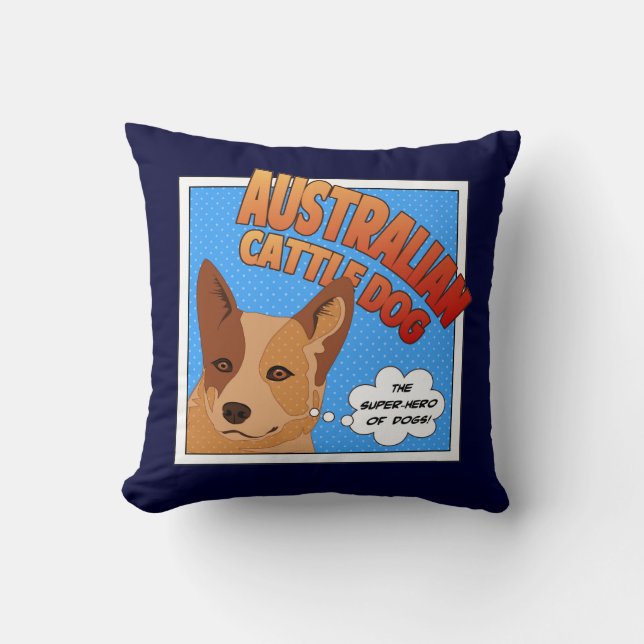 Roter Heeler Superheld Kissen (Vorderseite)