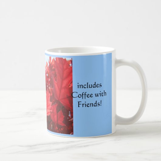 Roter Herbst lässt Tasse Bester Tag Kaffee Freunde (Rechts)
