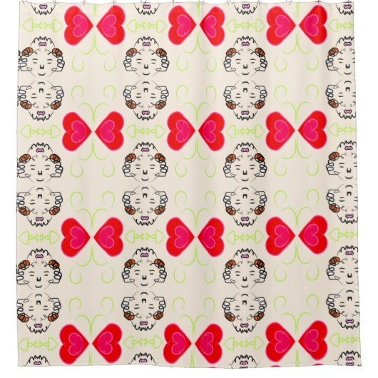 Roter Herz Boho Duschvorhang (Vorderseite)