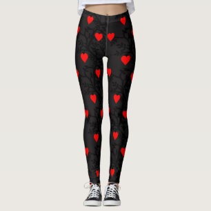 Roter Herz-Entwurf auf Schwarzem Leggings