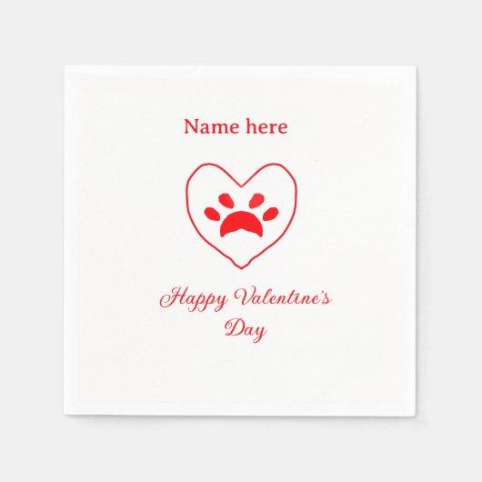 Roter Herz Hund Katze Pfote glücklicher Valentinst Serviette (Vorderseite)