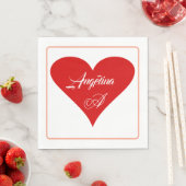 Roter Herz Liebe Valentinstag Name & Monogramm Serviette (Beispiel)