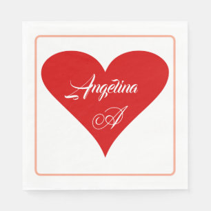 Roter Herz Liebe Valentinstag Name & Monogramm Serviette