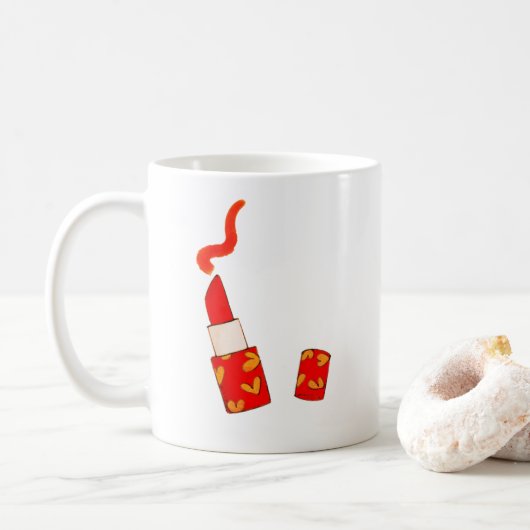 Roter Herz-Lippenstift im Pop-Art-Design Kaffeetasse (Mit Donut)