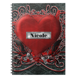 Roter Herz & Rosen Gothic Glam Personalisiert Benu Notizblock