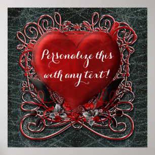 Roter Herz & Rosen Gothic Valentinstag Hochzeitsfe Poster