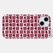 Roter Herz-Schachbrett-Muster Case-Mate iPhone Hülle (Rückseite (Horizontal))