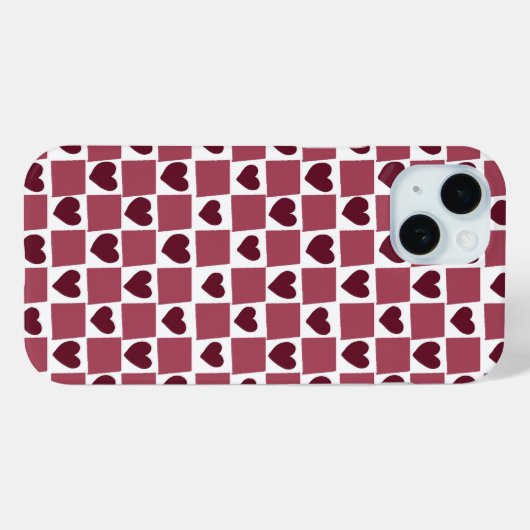 Roter Herz-Schachbrett-Muster Case-Mate iPhone Hülle (Rückseite (Horizontal))