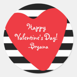 Roter Herz Schwarz-Weiß-Valentinstag-Aufkleber Runder Aufkleber
