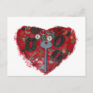 Roter Herz-Steampunk Postkarte