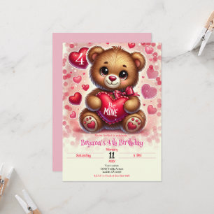 Roter Herz-Valentinstag-Teddybär-Geburtstagsfeier Einladung