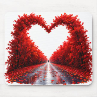 Roter Herz-Waldweg – Herbstliebe-Naturdesign Mousepad