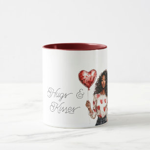 Roter Herzballon Schwarzes Mädchen Valentinstag Um Tasse