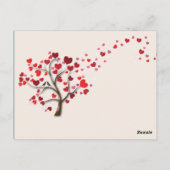 Roter Herzbaum auf der Elfenbeinhochzeit-Tischnumm Postkarte (Rückseite)