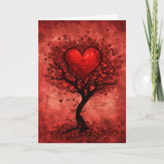 Roter Herzbaum Feiertagskarte (Vorderseite)