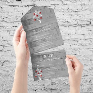Roter Herzbaum - Komplette Hochzeitseinladung All In One Einladung