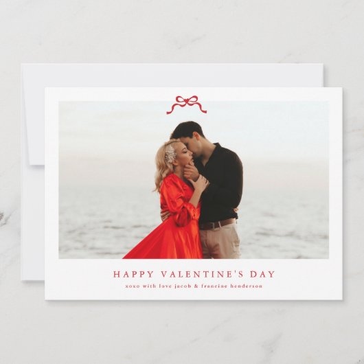 Roter Herzbogen-Happy-Valentinstag-Foto Feiertagskarte (Vorderseite)