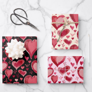 Roter Herzen Musterzeichnung Valentinstag Geschenkpapier Set