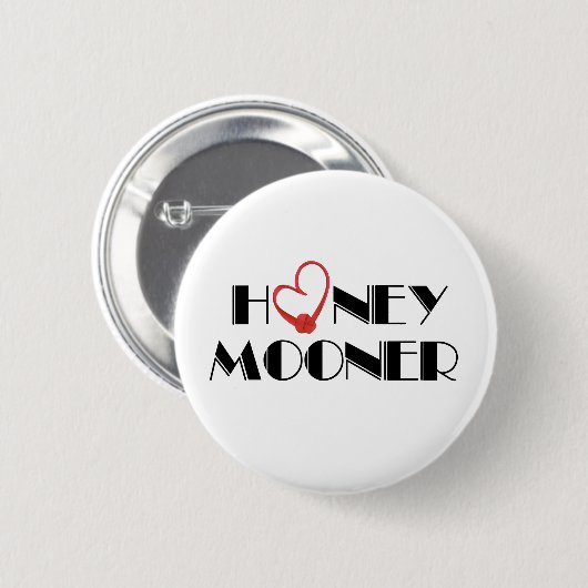 Roter HerzHoneymooner Button (Vorne & Hinten)