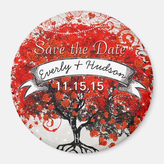 Roter Herzleaf Baum Save the Date unter Sternen Magnet (Vorne)
