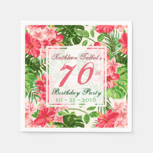 Roter Hibiskus 70. Geburtstagsparty Papier Napkin Serviette